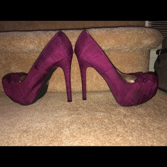 Qupid Burgundy Bow Platform Pumps Heels Stilettos - Picture 5 of 8